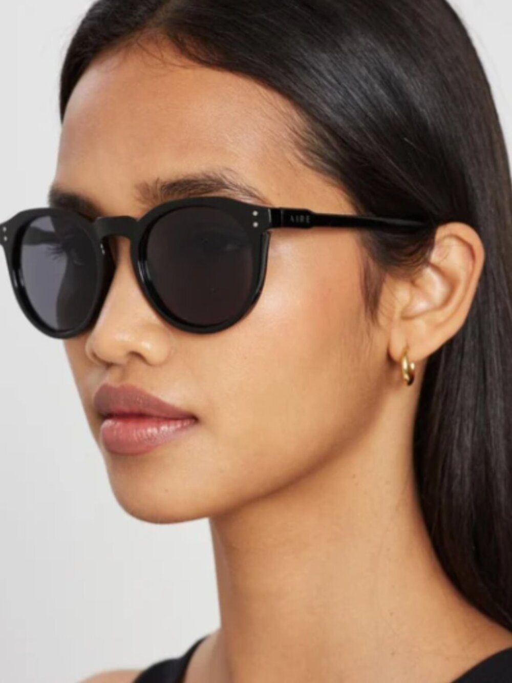 AIRE Nucleus Recycled Frame Round Sunglasses Black Smoke Lens UV Protection 52mm
